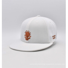 6 Panel White Snapback Cap with Metal Plate